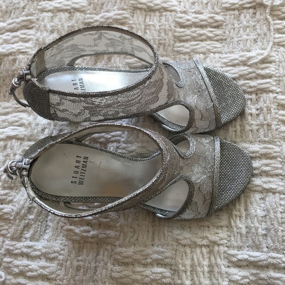Stuart Weitzman Silver Lace Heel Sandal NWOT 38 - Picture 8 of 8